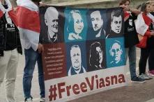 Solidaritätsaktion in Warschau am 17.09.21 für die heute sieben in Belarus inhaftierten Mitglieder der Organisation Viasna.