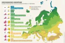 Mooratlas Infografik: Europäische Moorregionen und die Gesamtfl äche der Moore, in 1.000 Hektar