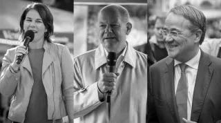 Die drei Spitzenkandidaten für das Amt des Bundeskanzlers:  v.l.n.r.  Annalena Baerbock (Bündnis 90/Die Grünen), Olaf Scholz (SPD) und Armin Laschet (CDU/CSU). 