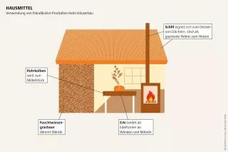 Mooratlas Infografik: Verwendung von Paludikultur-Produkten beim Häuserbau 