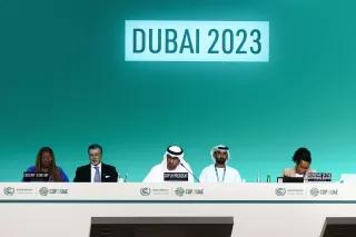 Foto von der Bühne der COP-Konferenz 28 in Dubai 2023