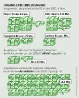 Pestizidatlas Infografik: Ausgaben für Lobby-Arbeit bei der EU im Jahr 2020, in Euro
